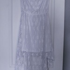 Strapless white lace dress